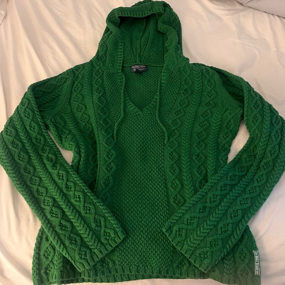 Ralph Lauren Emerald V-Neck Cable Knit Sweater